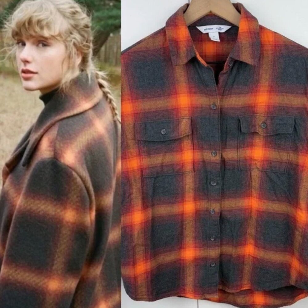 Old Navy Orange and Gray Plaid Button Down Shirt